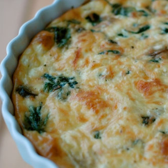 Spring Onion, Swiss Chard, Mushroom, & Goat Cheese Fritatta