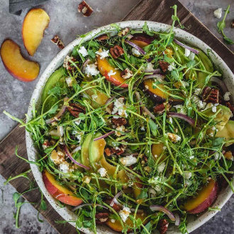 Microgreen Salad with Peaches and Avocado