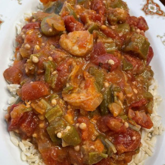Smothered Okra Tomatoes with Shrimp